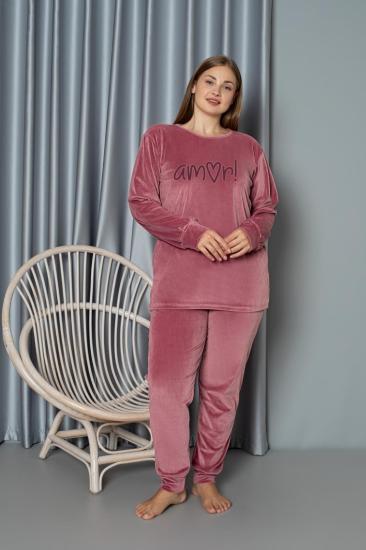 Büyük Beden Kadın FRANSIZ Kadife Pijama Takımı 